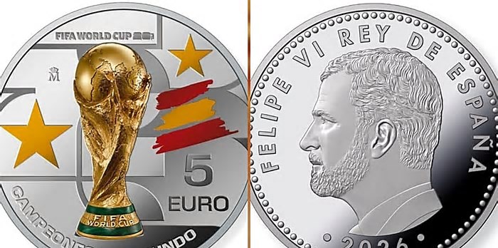 إسبانيا تخلد النجمة الثانية على عملة جديدة لبطولة كأس العالم 2026