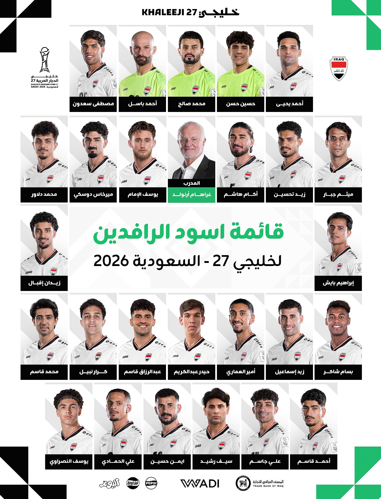 ارنولد يعلن قائمة المنتخب الوطني لخليجي 27