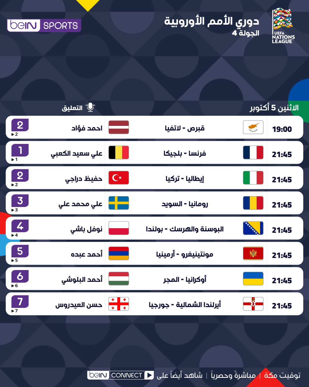 لائحة بابرز مباريات دوري الامم الاوربية اليوم الاثنين